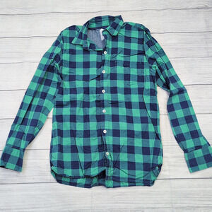 13/14 Boden Green/Navy Blue Plaid Button-Up Shirt
